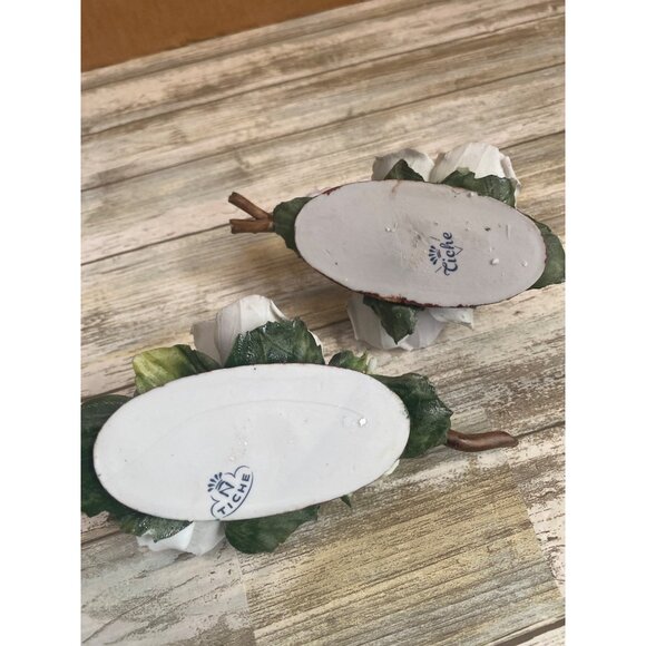 Vintage Capodimonte Tiche Porcelain Flower Figurines Lot of 5 Roses Basket - Picture 10 of 16